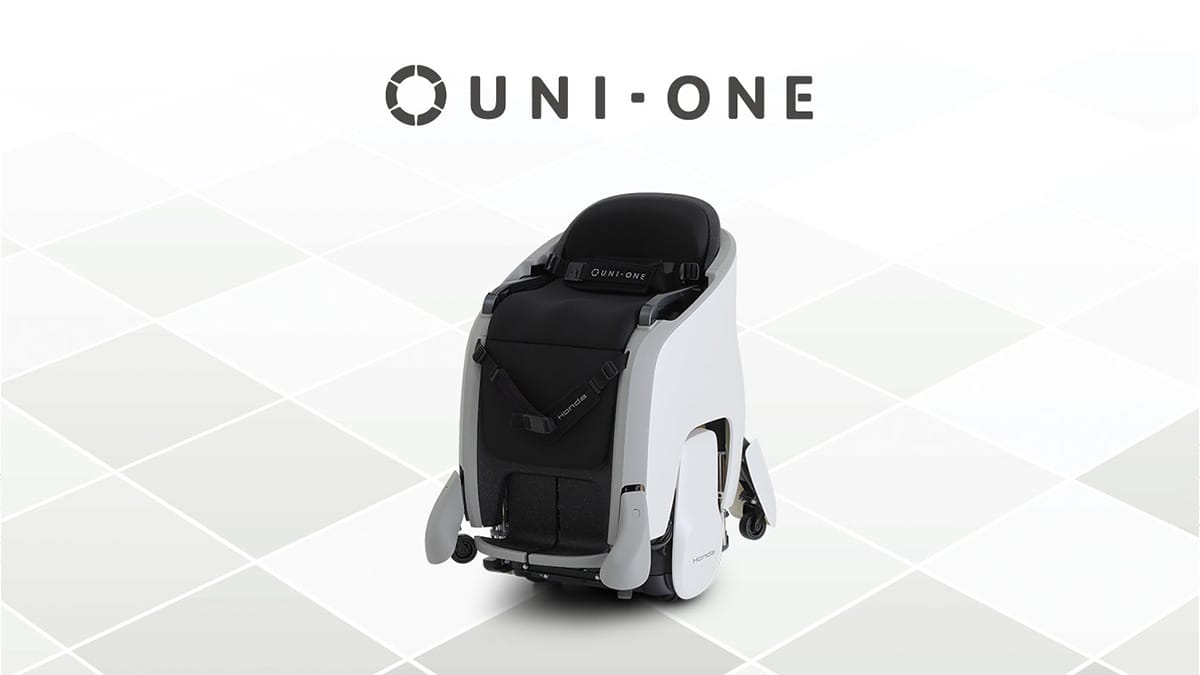 Honda's "UNI-ONE," a hands-free personal mobility device enabling free hand movement and an almost standing posture.